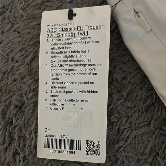 Lululemon ABC Trousers (Cream) 32W 31L
